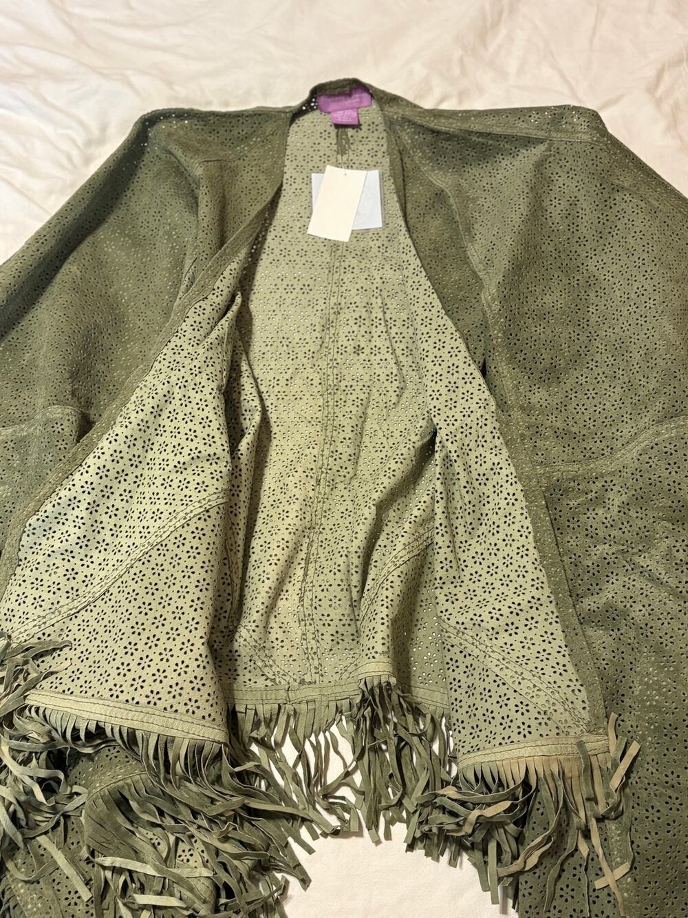 Suzanne Somers  Collection 100% Leather Fringe Cape Poncho One Size NWT